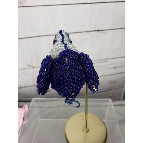 Opal House Blue & White Beaded Bead 8.5" Toucan‎ Figurine Gold Tone perch Stand - Picture 5 of 10